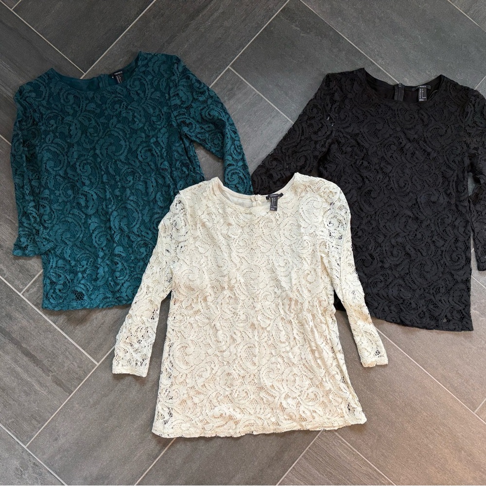 Forever21 Lace Overlay 3/4 Sleeve Top - set of 3, size small
